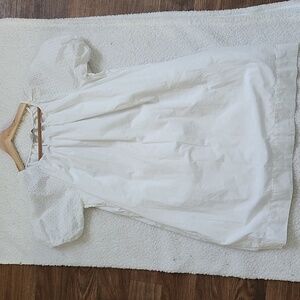 Free Assembly White Pleated Blouson Mini Dress Sz S Beach Vacation Eyelet
